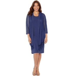Catherines Women's Plus Size Crochet Fringe Jacket And Dress - 1 of 4