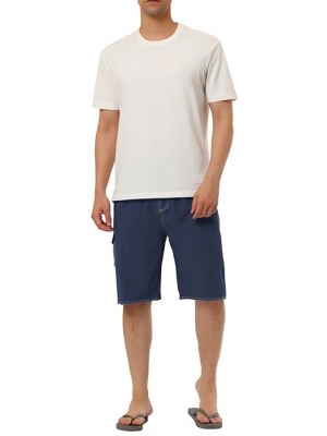 TATT 21 Men's Casual Holiday Solid Color Drawstring Waist Beach Board Shorts Navy Blue 30 — фото 2