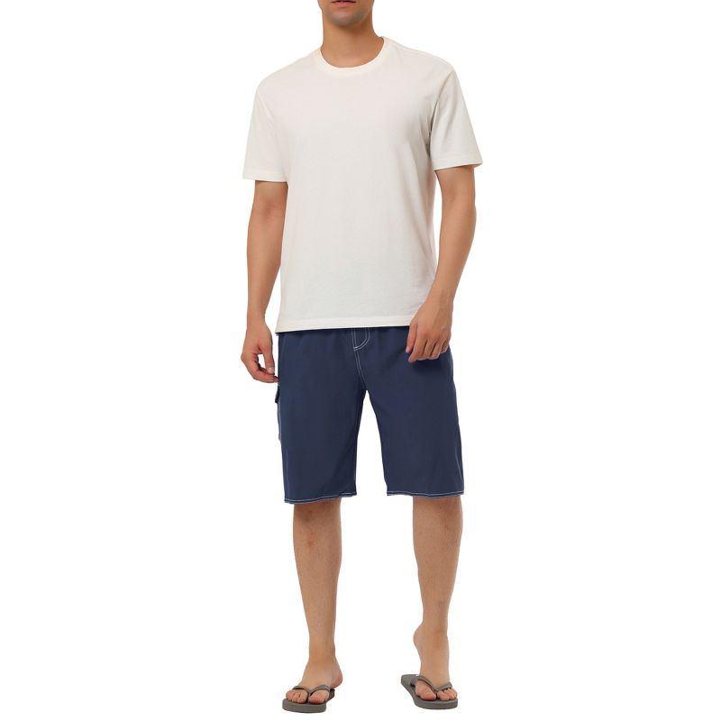 TATT 21 Men's Casual Holiday Solid Color Drawstring Waist Beach Board Shorts, 2 of 7