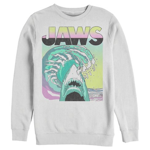 Men s Jaws 80s Colorful Wave Sweatshirt White 2X Large