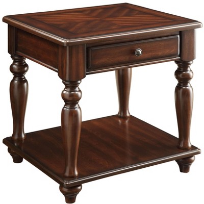 Wooden End Table with 1 Drawer and 1 Bottom Shelf