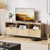 ODK Rattan TV Stand for TVs up to 75'', Media Console Table with 3 Open Storage Shelves, Mid Century Modern Entertainment Center for Living Room - 3 of 4