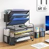 Simple Trending 7 Tier Desk File Organizer, Letter Tray Paper Organizer with Pen Holder and Metal Hanging Basket, Black - 2 of 4