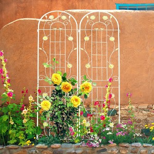 2pcs Outdoor Metal Garden Trellis Rustproof Trellis Wire Lattice Panel For Climbing Plants Vine Cucumbers Vegetables Flower Support 86.7" x 19.7" - 1 of 4