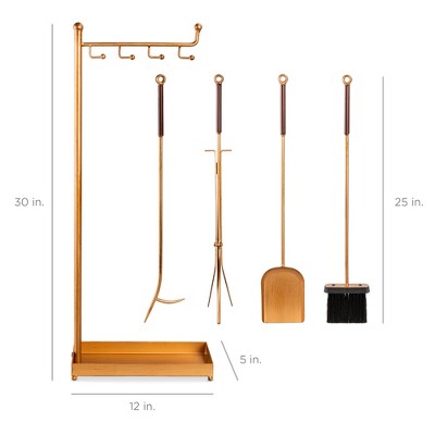 Gold 5-Piece Antique Fireplace Tool Set with Ergonomic Handles