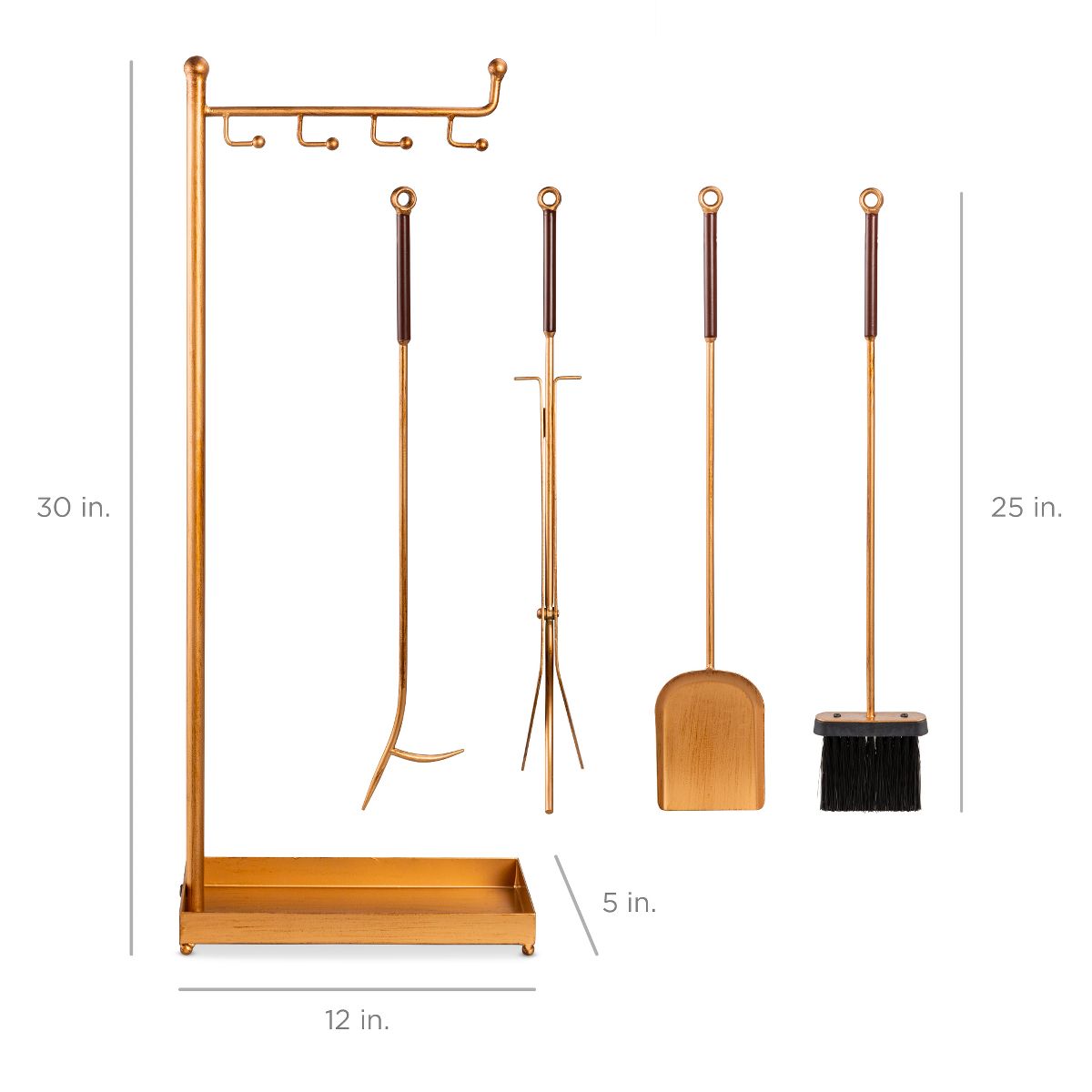 Best Choice Products 5-Piece Modern Contemporary Indoor Outdoor Antique Fireplace Tool Set w/ Ergonomic Handles - Gold - thumbnail 7