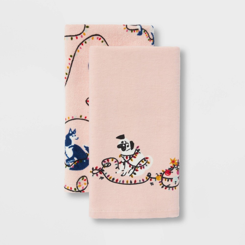 2pk Dog Christmas Hand Towels Light Pink - Wondershop