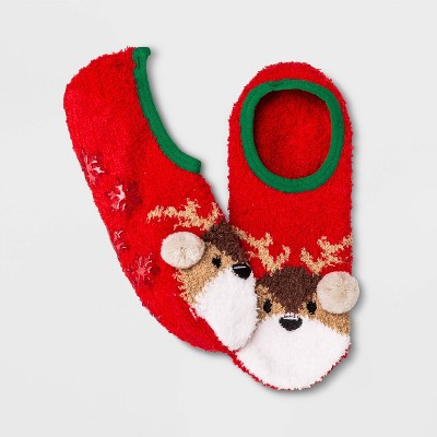 Women's Reindeer Cozy Holiday Liner Socks with Grippers - Wondershop™ Red 4-10