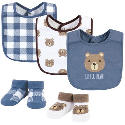 Hudson Baby Infant Boy Cotton Bib and Sock Set, Little Bear, One Size