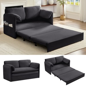Mjkone 3 in 1 Convertible Pull Out Sleeper Sofa Bed with Pockers, Thicked Cushions , Velvet Pull out Lounge Loveseat Couch - 1 of 4