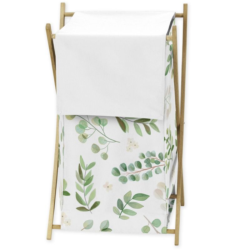 Sweet Jojo Designs Girl Laundry Hamper Botanical Leaf Green and White, 1 of 6