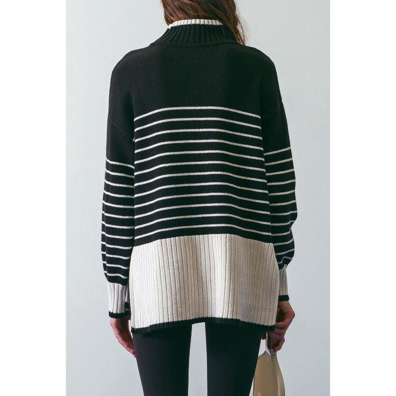 August Sky Women's High Neck Stripe Pullover Sweater, 2 of 5