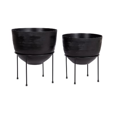 Navara Black Aluminum and Iron Round Planter Set