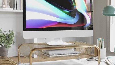 Gold Mesh Metal Desktop Monitor Stand Riser with Drawer