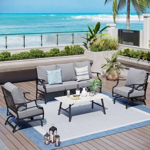 Captiva Designs 4pc Patio Outdoor Conversation Set with Rocking Grid-back Chairs for Garden, Poolside, Backyard - 1 of 4