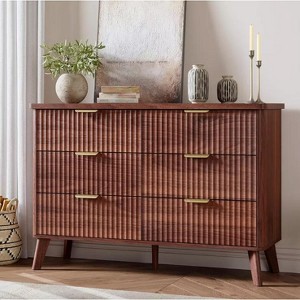 GAOMON 47.2" Tall Fluted Dresser with 6 Deep Drawers,Modern Curved Profile Wooden Storage Chest for Multi-Room Use - 1 of 4