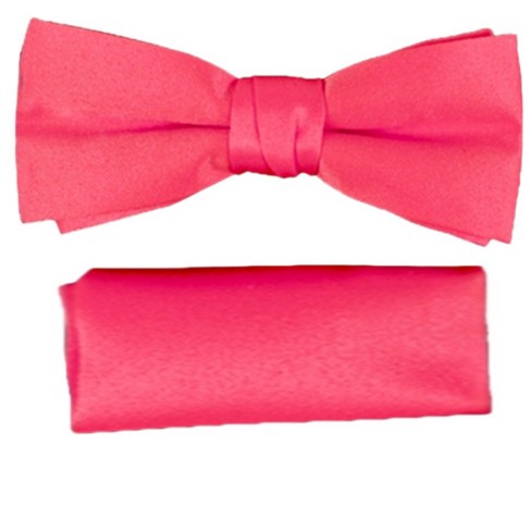TheDapperTie Men's Fuchsia Solid Color Pre-tied Adjustable Length Banded  Bow Tie With Hanky