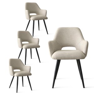 Set of 4 Upholstered Dining Chairs with Arms, Modern Accent Chairs with Metal Legs, Comfortable Padded Seat for Dining Room, Kitchen - Panipeachy - 1 of 4
