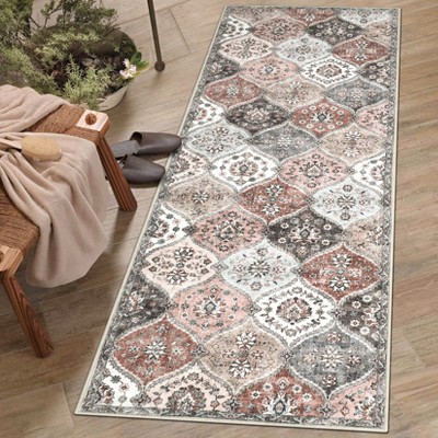 Washable Rug Vintage Floral Floor Carpet with Anti Slip Backing