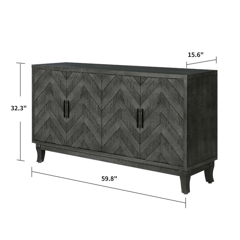 Jamie 59.8" W 4 Doors Multi-functional Storage Cabinets Vintage Style Accent Cabinet with 2 Adjustable Inner Shelf And Pine Legs-Maison Boucle, 4 of 9