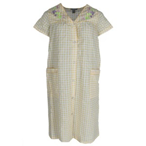Elegant Emily Women's Gingham Button Down Duster with Floral Detailing - 1 of 3