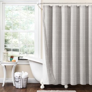 Farmhouse Textured Sheer With Peva Lining Shower Curtain Gray 2Pc Set 72X72 - 1 of 3