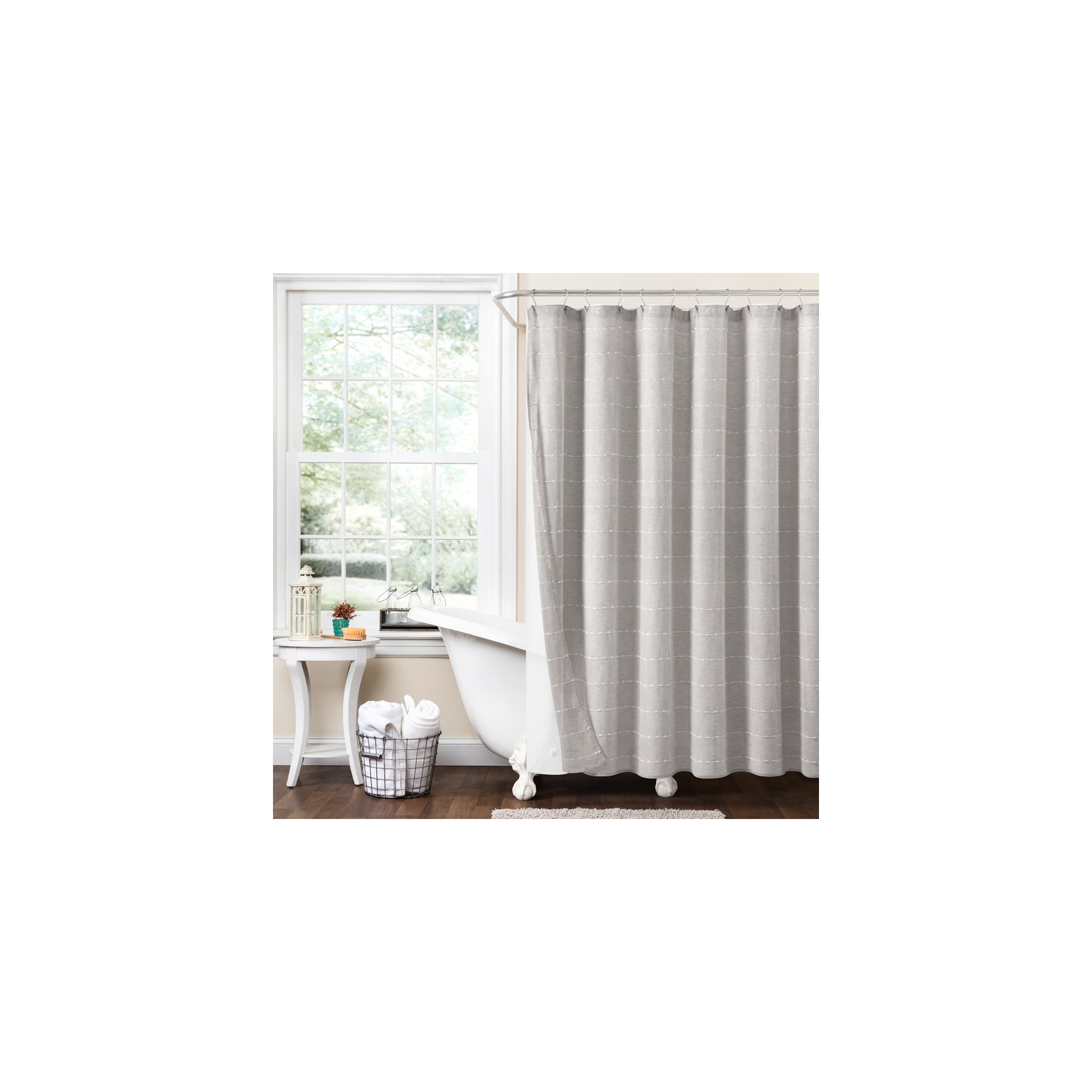Lush Décor Farmhouse Textured Sheer With Peva Lining Shower Curtain Gray 2Pc Set 72X72