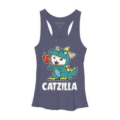 Women's Design By Humans Catzilla Halloween Costume Dragon Monster Kitten Cats Lover By lenxeemyeu Racerback Tank Top