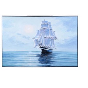 Old Modern Handicrafts “Moonlight’s Reflection” Oil Painting – Hand-Painted Nautical Canvas Wall Art, 47x31 in. - 1 of 4