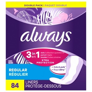 Always Xtra Protection 3-in-1 Daily Liners for Women, Regular Length, Scented, 84 Count - 1 of 4
