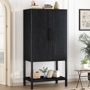 Veneer Cabinet with Adjustable Shelves, Aluminum Handles, Bottom Shelf, Durable MDF for Living Room - 1 of 4