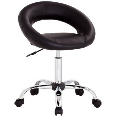 Studio 55D Orbit Black Faux Leather Adjustable Rolling Office Stool