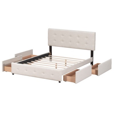 NicBex Queen Size Upholstered Platform Bed with Classic Headboard and 4 Drawers for Adults/Boys/Girls