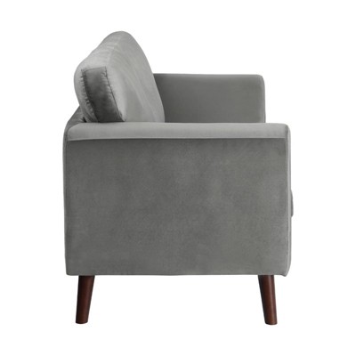 Contemporary Gray Velvet Loveseat with Pillow Back - 58" Width