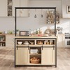 Coolmee 42 Inch Mobile Kitchen Island with Storage - Multi-Functional Rolling Cart with 2 Sliding Barn Doors, 4 Open Shelves & 9 Hooks - 3 of 4