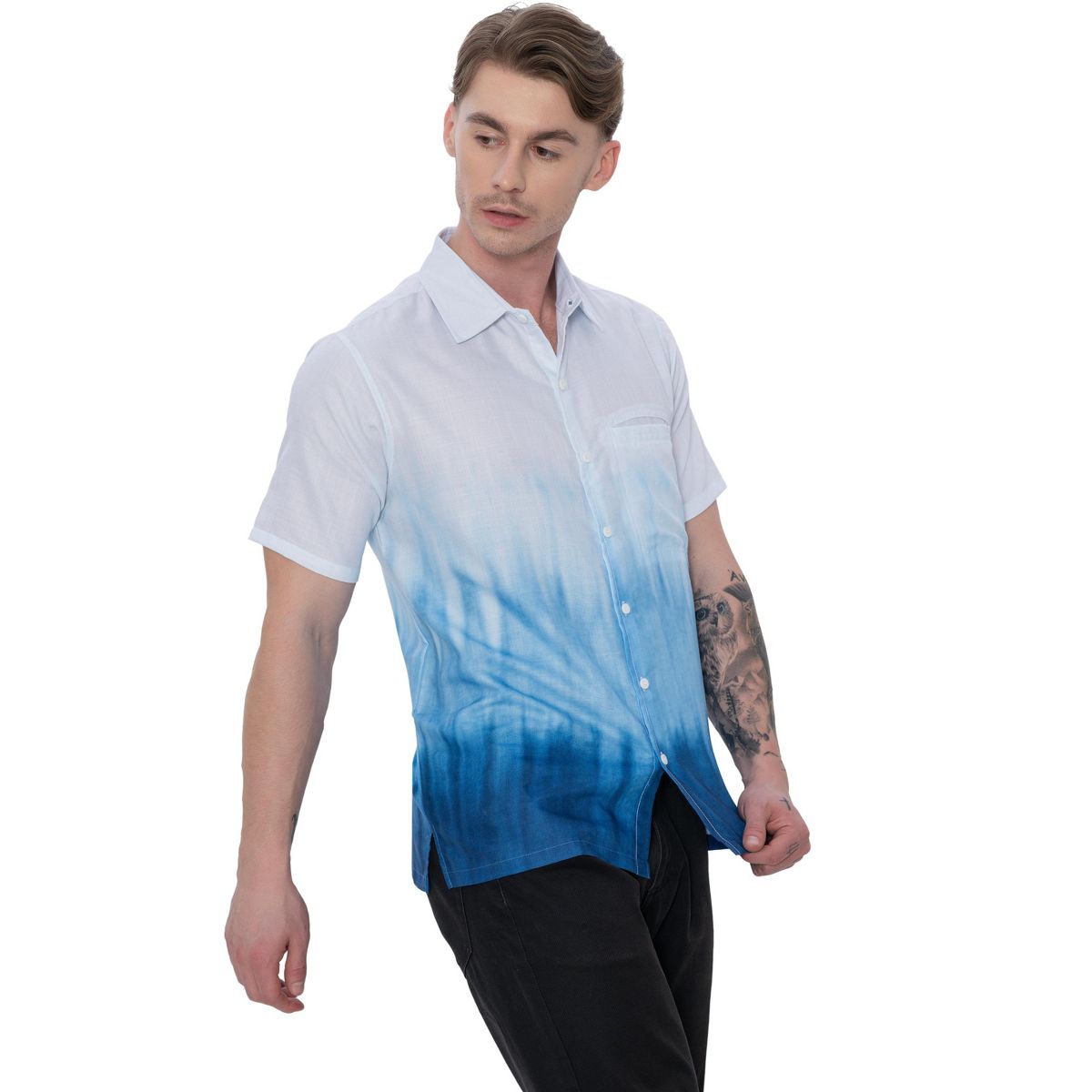 HAPPY BAY Mens Hawaiian Shirts Short Sleeve Button Down Holiday Shirt Men's Casual Vacation Beach Summer Party Shirts for Men XXL Blue Tie Dye Design - thumbnail 5
