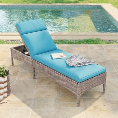 Sonkuki Patio Lounge Chaise Chair with Gray Wicker Weather-Resistant Chair