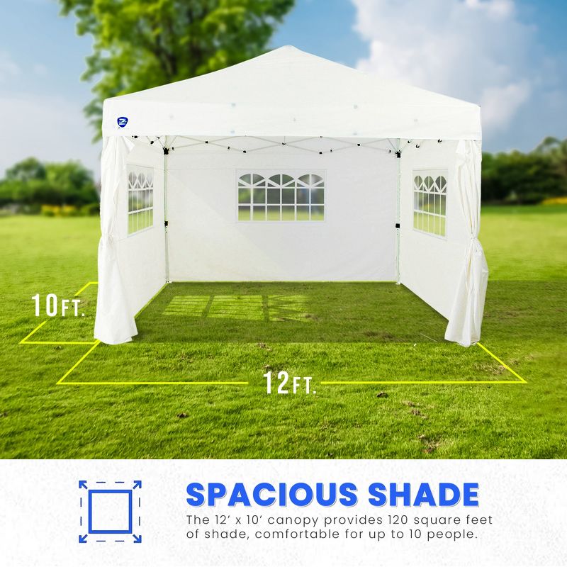 Z Shade Venture 12 x 10 Foot Lawn Garden Event Outdoor Pop Up Canopy Gazebo Portable Shelter Tent with Walls and Windows, White, 2 of 7