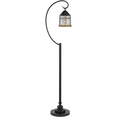 Cal Lighting 60W Valparaiso downbridge Metal Floor lamp with Lantern Style Metal and Pine Wood Shade