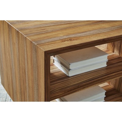 Sheesham Wood Square End Table with Open Shelves, Brown