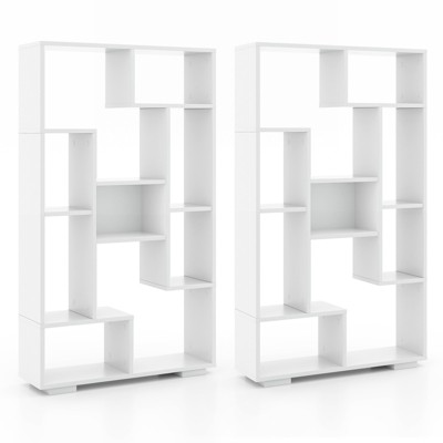 Tangkula 2pcs Geometric Bookshelf 47-Inch Bookcase w/ Multiple Open Shelves Anti-Tipping Devices Freestanding Book Storage Organizer White/Black