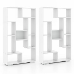 Tangkula 2pcs Geometric Bookshelf 47-Inch Bookcase w/ Multiple Open Shelves Anti-Tipping Devices Freestanding Book Storage Organizer White/Black - 1 of 4