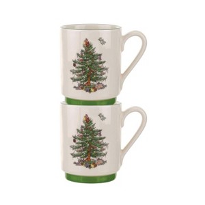 Spode Christmas Tree Stacking Mugs, Set of 2 , 12-Ounce Capacity, Use for Tea and Hot Cocoa, Made of Fine Earthenware - 1 of 4