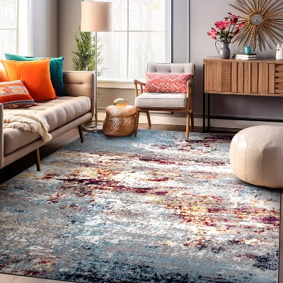Distressed Abstract Watercolor Multi Rectangular Area Rug