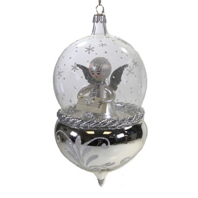 Italian Ornaments 6.5" Angel In A Silver Globe Ornament Musical Music Song  -  Tree Ornaments
