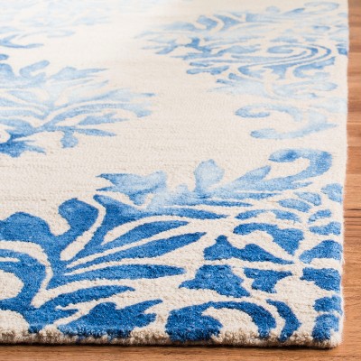 Handmade Beige and Blue Wool Tufted Runner Rug 2'3" x 6'