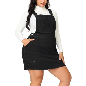 Agnes Orinda Women's Plus Size Fashion Ripped Hem Side Pockets Denim Suspender Mini Sundresses - 1 of 4
