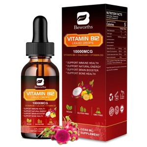 B Beworth Vitamin B12 Liquid Drops 10,000 mcg, Supports Immunity, Energy & Brain, Vegan, Gluten Free, Non-GMO, 2 Fl.OZ (Dragon Fruit) - 1 of 4