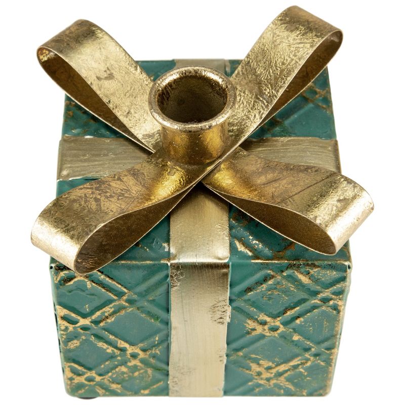 Northlight 4.5" Green Metal Gift Box Christmas Taper Candle Holder, 4 of 6
