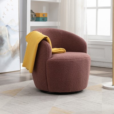 Akoasm Soft Swivel Accent Barrel Sofa & Chair With Metal Black Powder Coating Ring For Living Room, Office & Bedroom-Dark Red